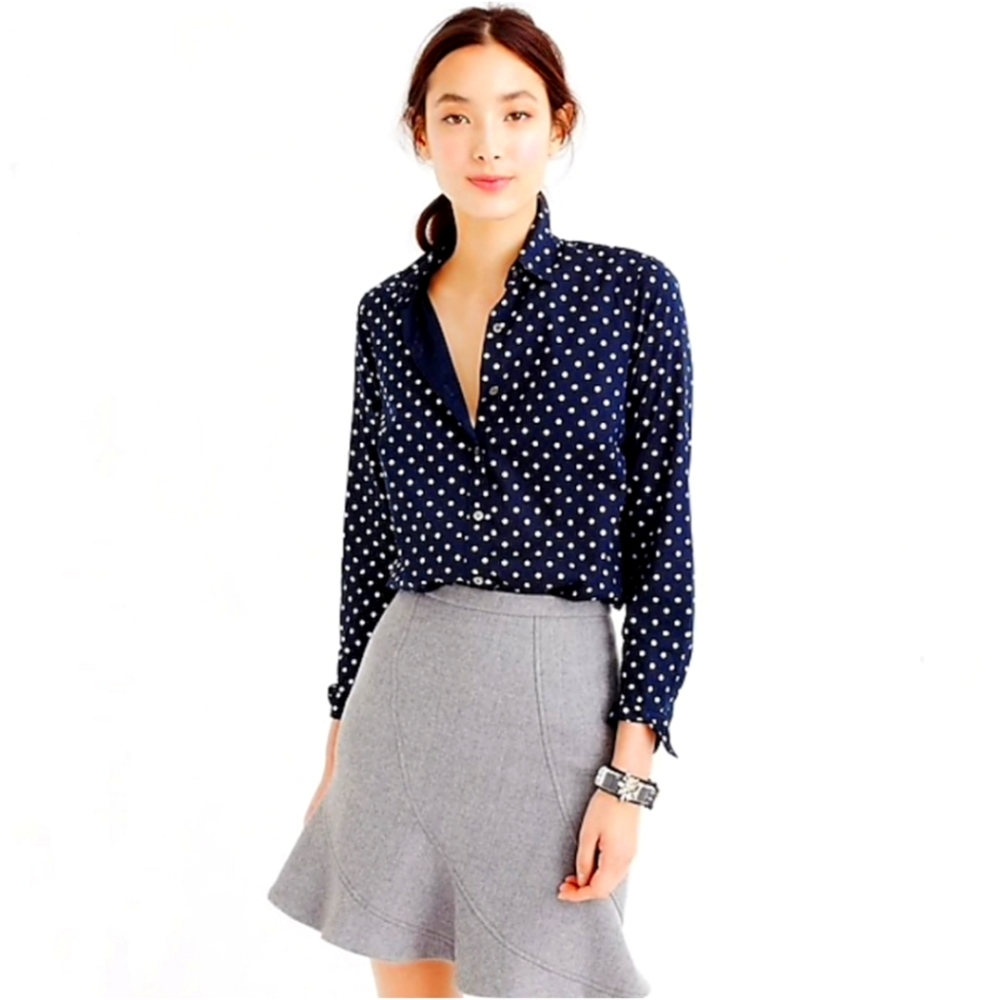 J. Crew Perfect poka dot shirt - navy & silver